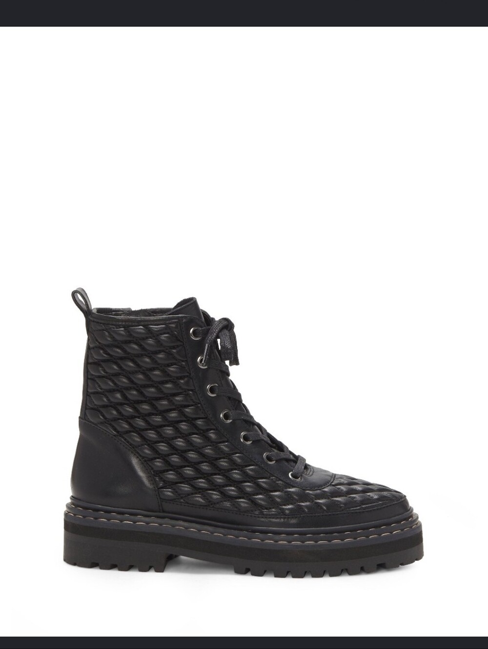 Vince Camuto Leather Black Quilted Lace-Up Platform Ankle Boot